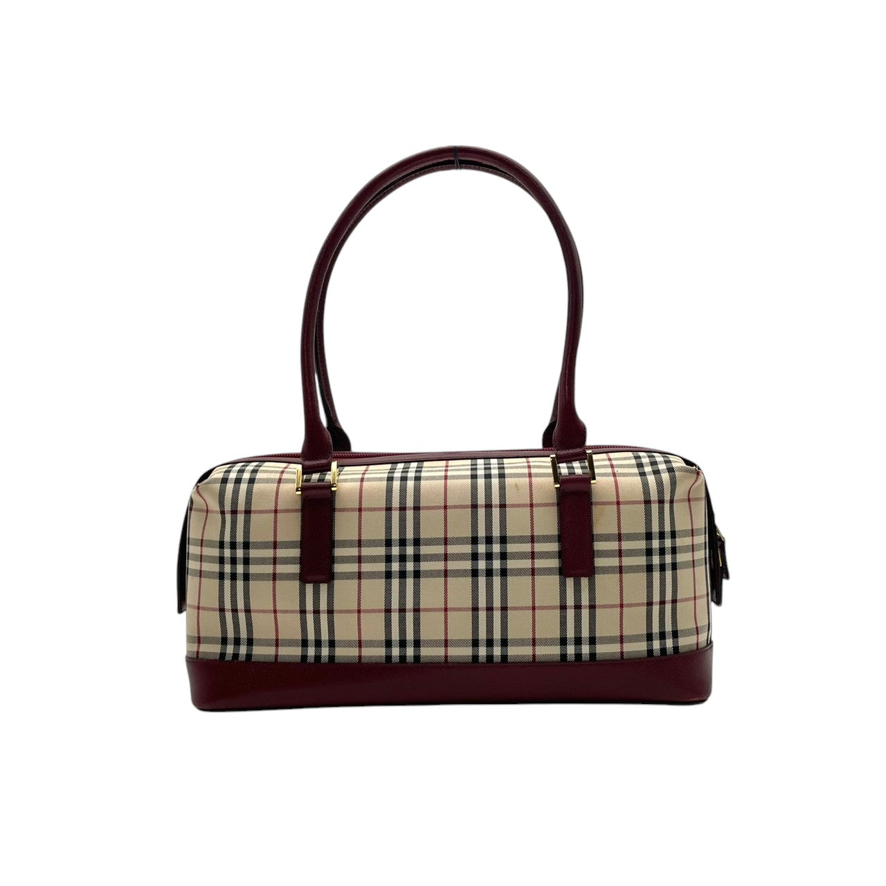 良品 バーバリー BURBERRY ハンドバッグ ミニボストン キャンバス レザー ノバチェック ベージュ ボルドー ワンショルダー 鞄 レディース カジュアル フォーマル クラシック エレガント ビンテージ レトロ デイリー お出かけ かばん カバン S96