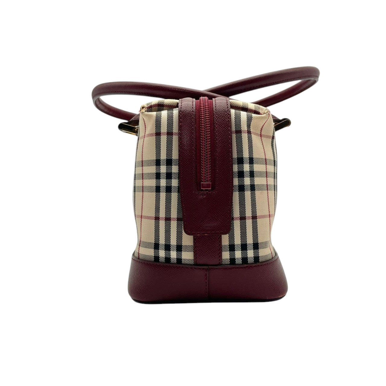 良品 バーバリー BURBERRY ハンドバッグ ミニボストン キャンバス レザー ノバチェック ベージュ ボルドー ワンショルダー 鞄 レディース カジュアル フォーマル クラシック エレガント ビンテージ レトロ デイリー お出かけ かばん カバン S96