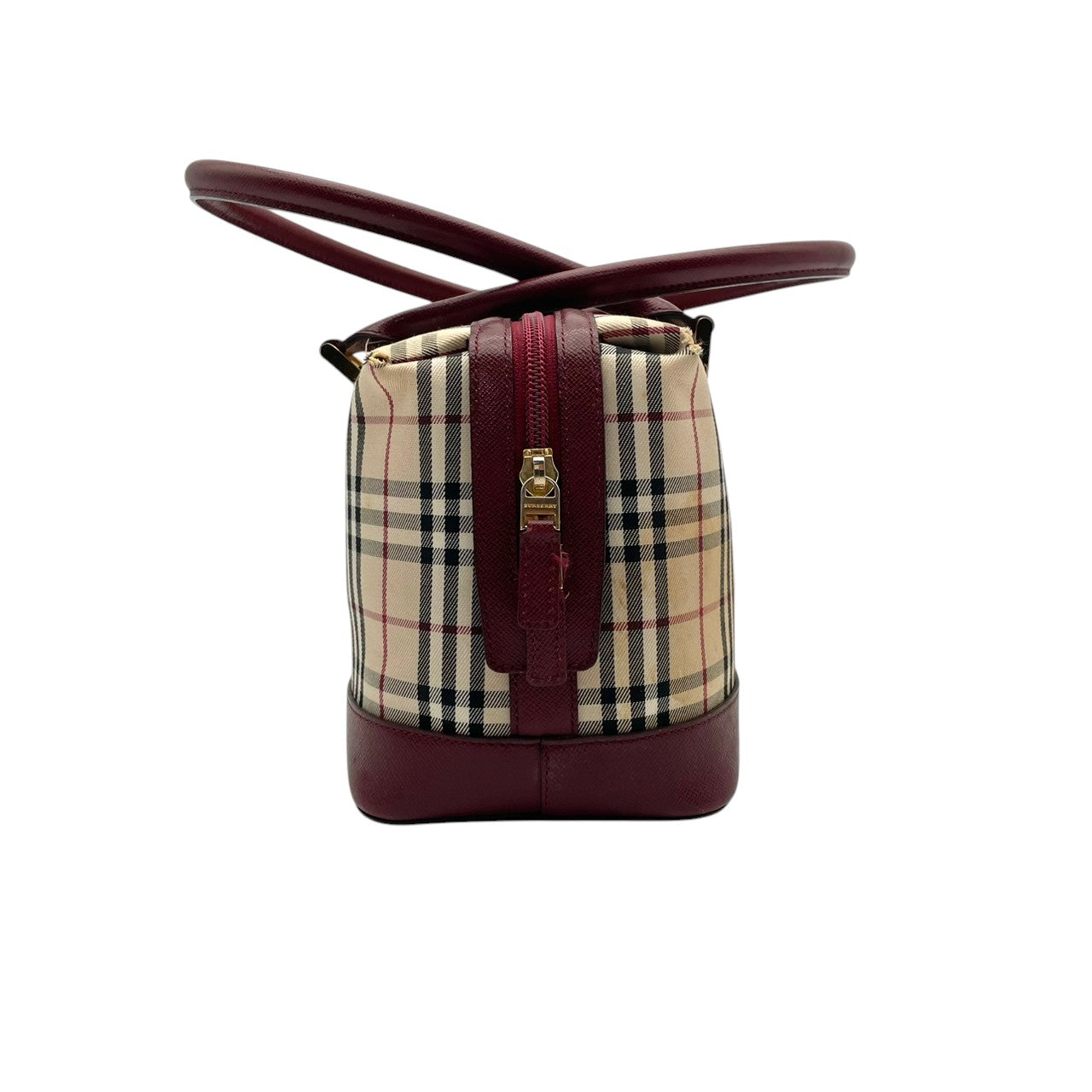良品 バーバリー BURBERRY ハンドバッグ ミニボストン キャンバス レザー ノバチェック ベージュ ボルドー ワンショルダー 鞄 レディース カジュアル フォーマル クラシック エレガント ビンテージ レトロ デイリー お出かけ かばん カバン S96