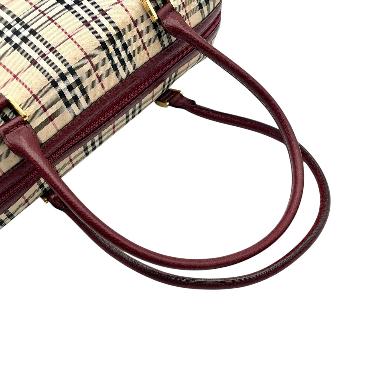 良品 バーバリー BURBERRY ハンドバッグ ミニボストン キャンバス レザー ノバチェック ベージュ ボルドー ワンショルダー 鞄 レディース カジュアル フォーマル クラシック エレガント ビンテージ レトロ デイリー お出かけ かばん カバン S96