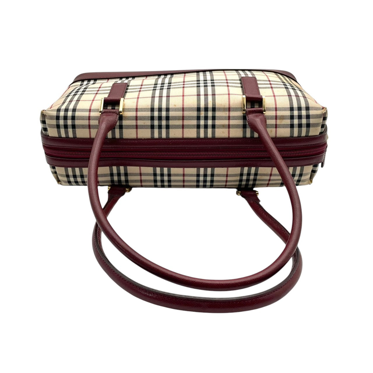 良品 バーバリー BURBERRY ハンドバッグ ミニボストン キャンバス レザー ノバチェック ベージュ ボルドー ワンショルダー 鞄 レディース カジュアル フォーマル クラシック エレガント ビンテージ レトロ デイリー お出かけ かばん カバン S96