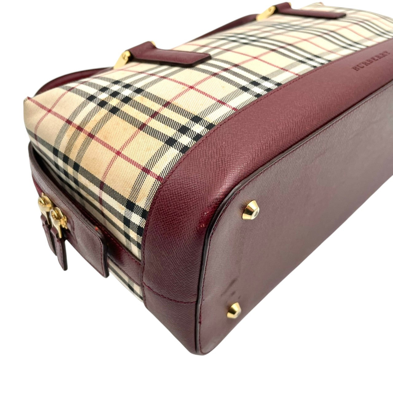 良品 バーバリー BURBERRY ハンドバッグ ミニボストン キャンバス レザー ノバチェック ベージュ ボルドー ワンショルダー 鞄 レディース カジュアル フォーマル クラシック エレガント ビンテージ レトロ デイリー お出かけ かばん カバン S96