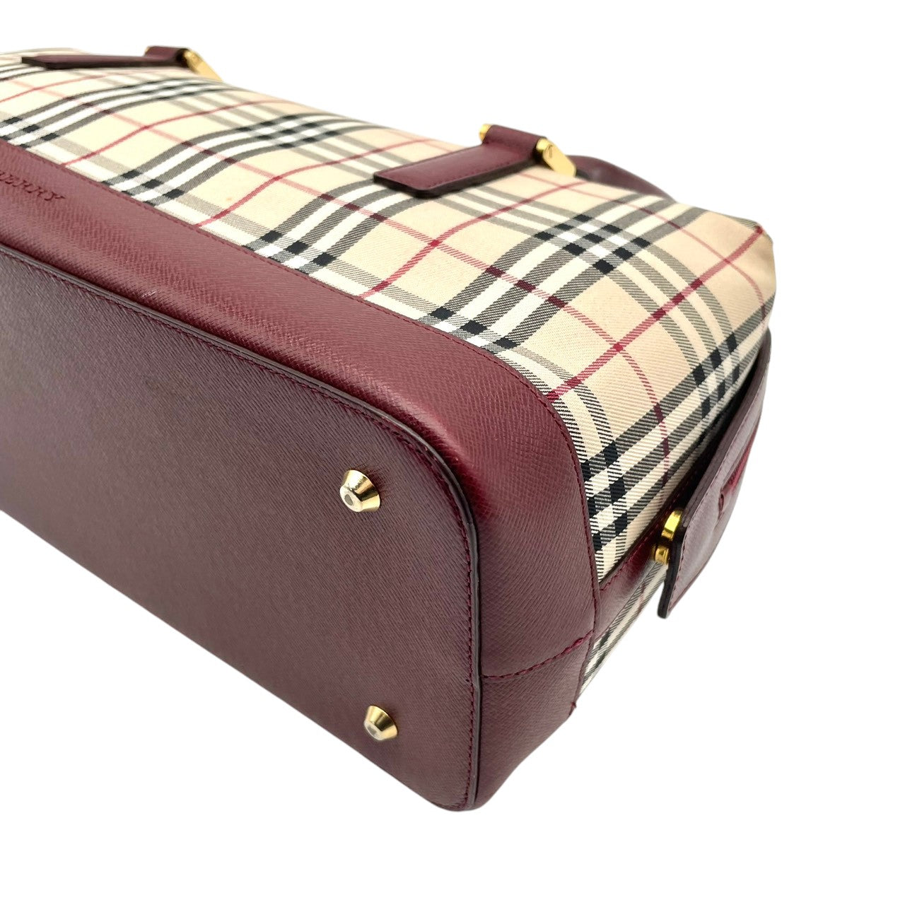 良品 バーバリー BURBERRY ハンドバッグ ミニボストン キャンバス レザー ノバチェック ベージュ ボルドー ワンショルダー 鞄 レディース カジュアル フォーマル クラシック エレガント ビンテージ レトロ デイリー お出かけ かばん カバン S96