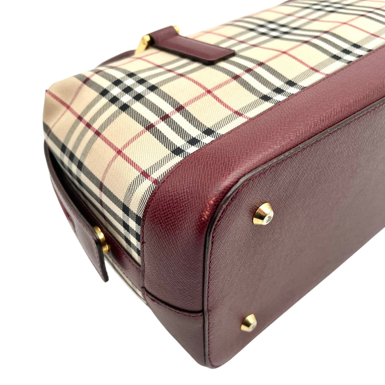 良品 バーバリー BURBERRY ハンドバッグ ミニボストン キャンバス レザー ノバチェック ベージュ ボルドー ワンショルダー 鞄 レディース カジュアル フォーマル クラシック エレガント ビンテージ レトロ デイリー お出かけ かばん カバン S96