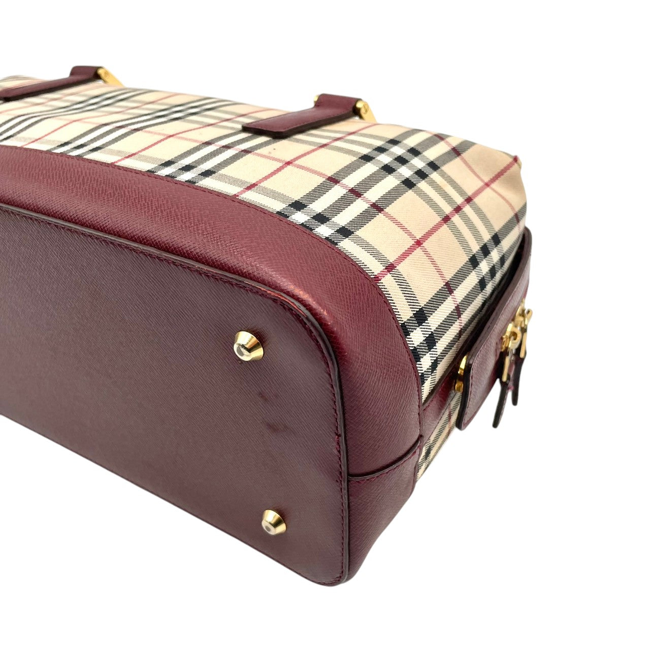 良品 バーバリー BURBERRY ハンドバッグ ミニボストン キャンバス レザー ノバチェック ベージュ ボルドー ワンショルダー 鞄 レディース カジュアル フォーマル クラシック エレガント ビンテージ レトロ デイリー お出かけ かばん カバン S96