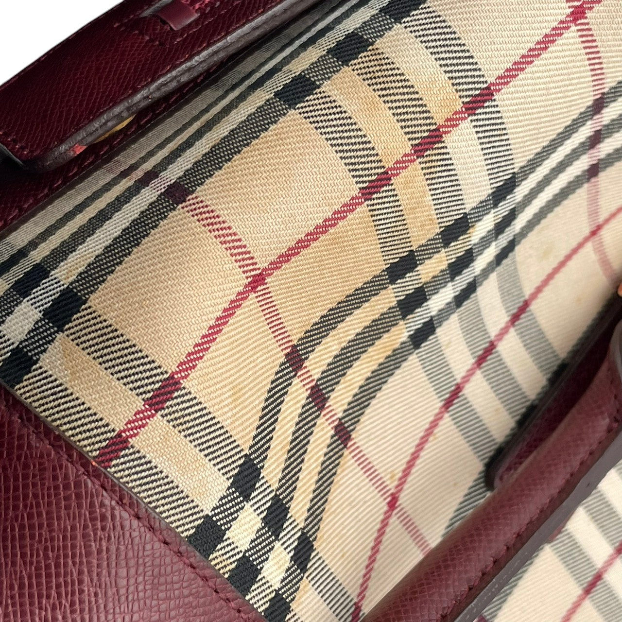 良品 バーバリー BURBERRY ハンドバッグ ミニボストン キャンバス レザー ノバチェック ベージュ ボルドー ワンショルダー 鞄 レディース カジュアル フォーマル クラシック エレガント ビンテージ レトロ デイリー お出かけ かばん カバン S96