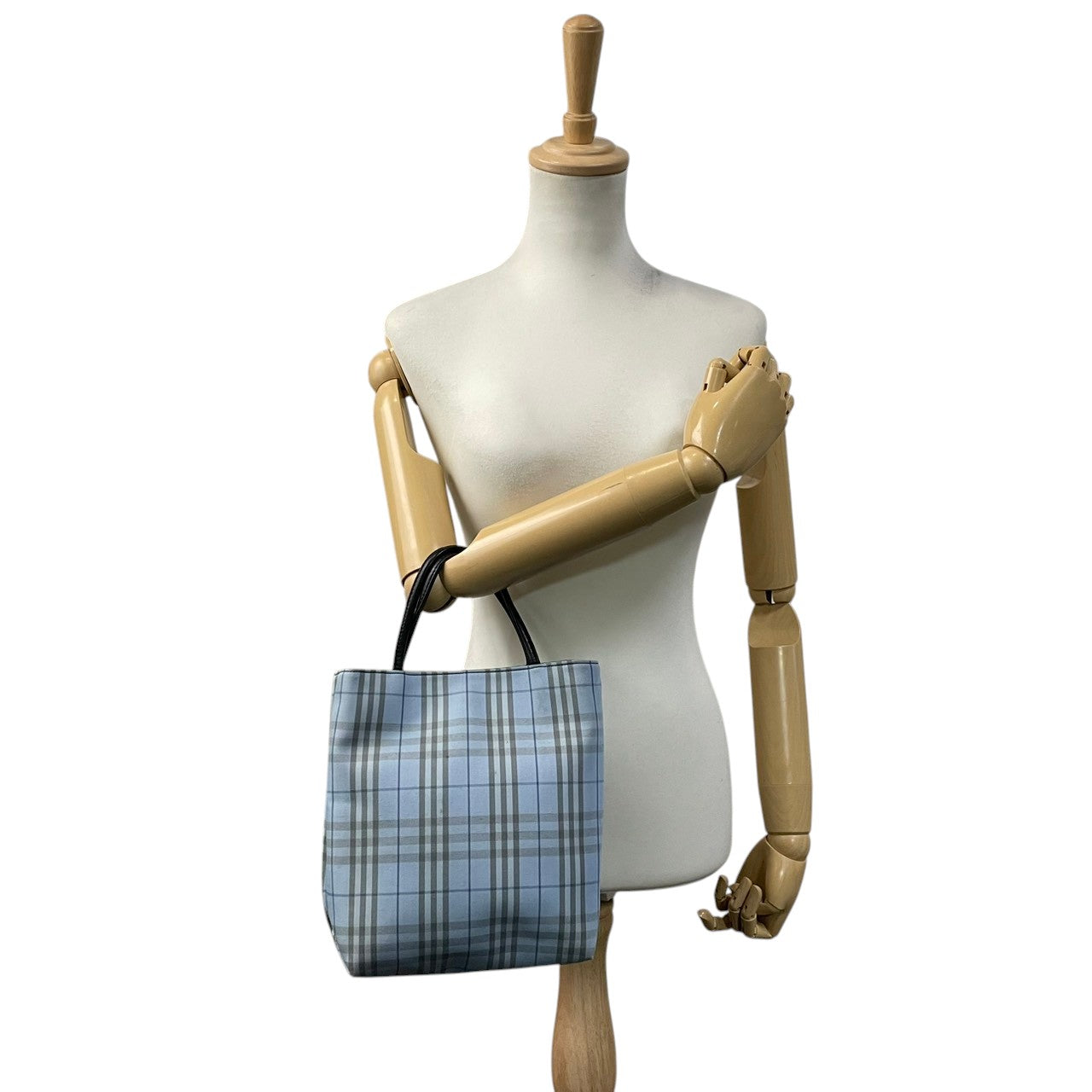 良品 バーバリー BURBERRY トートバッグ ハンドバッグ キャンバス レザー ノバチェック 水色 ライトブルー レディース カジュアル フォーマル クラシック エレガント ビンテージ お出かけ ショッピング 鞄 かばん カバン 婦人 軽量 自立可 S96