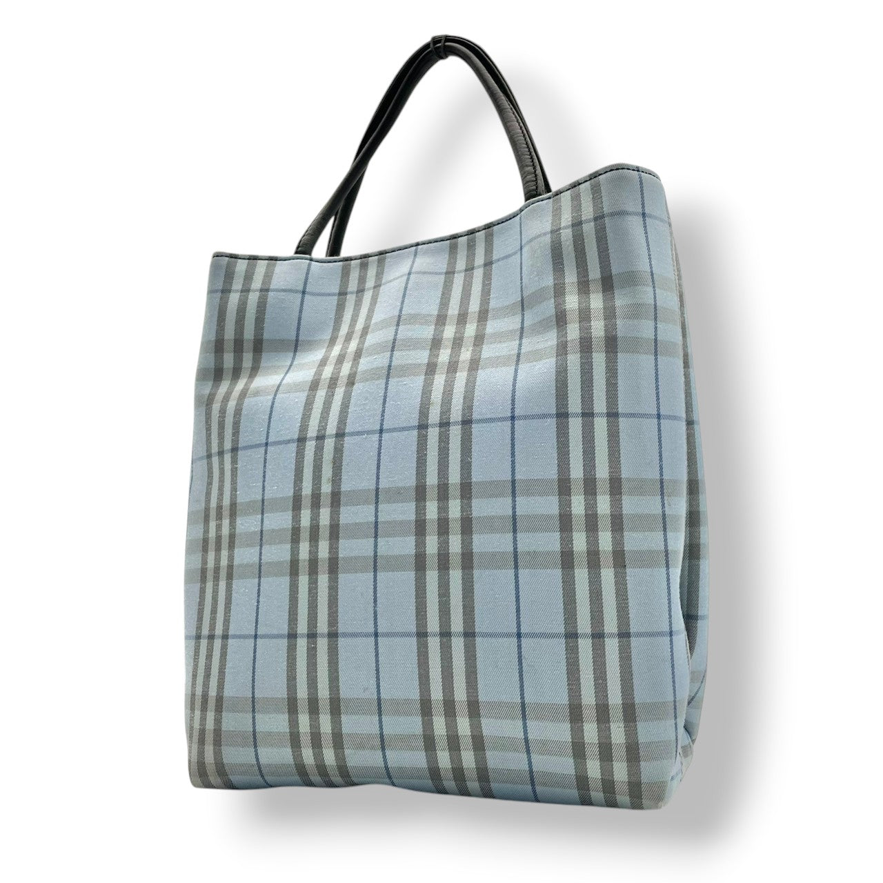 良品 バーバリー BURBERRY トートバッグ ハンドバッグ キャンバス レザー ノバチェック 水色 ライトブルー レディース カジュアル フォーマル クラシック エレガント ビンテージ お出かけ ショッピング 鞄 かばん カバン 婦人 軽量 自立可 S96