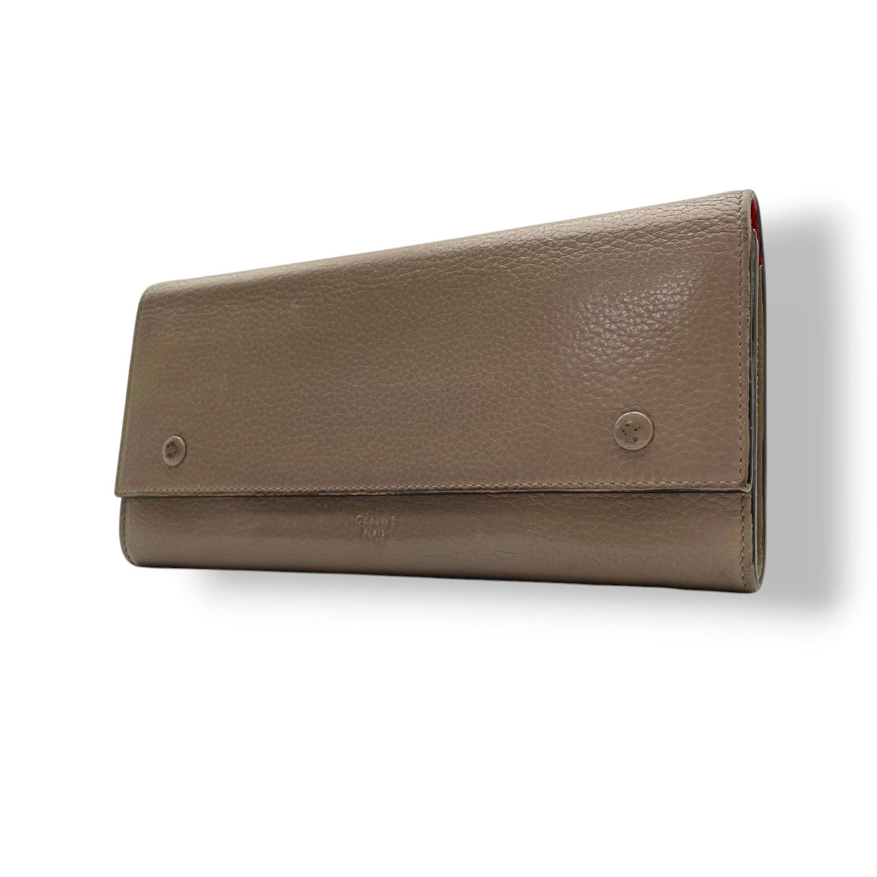良品 セリーヌ CELINE 長財布 ロングウォレット フラップ レザー 本革 ベージュ ゴールド金具 レディース カジュアル フォーマル エレガント クラシック ビンテージ レトロ デイリー お出かけ 通勤 通学 普段使い 上品 サイフ 婦人 M3