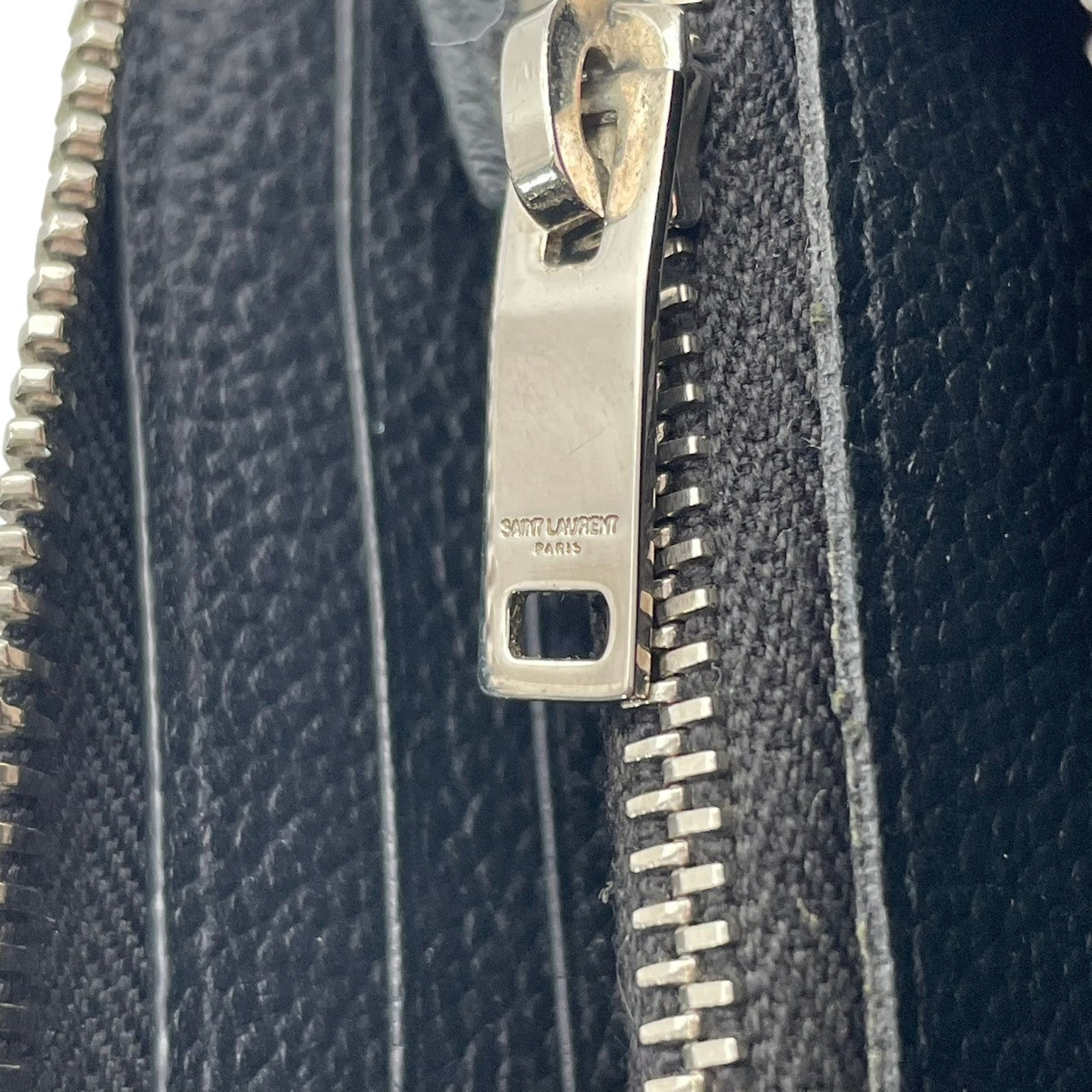 良品 サンローラン SAINT LAURENT 長財布 ロングウォレット ラウンドファスナー レザー ネイビー 紺 YSL ロゴ ユニセックス カジュアル フォーマル クラシック エレガント ビンテージ レトロ 上品 デイリー 通勤 通学 M3