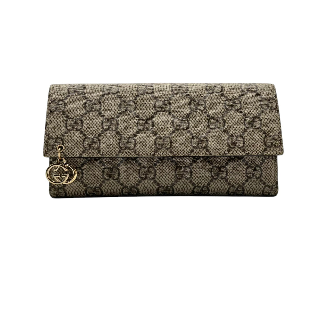 美品 グッチ GUCCI 長財布 ロングウォレット フラップ PVC レザー GGスプリーム シェリーライン リボン ブラウン 茶 レディース カジュアル フォーマル クラシック エレガント ビンテージ レトロ デイリー 通勤 通学 サイフ 小物 上品 M3
