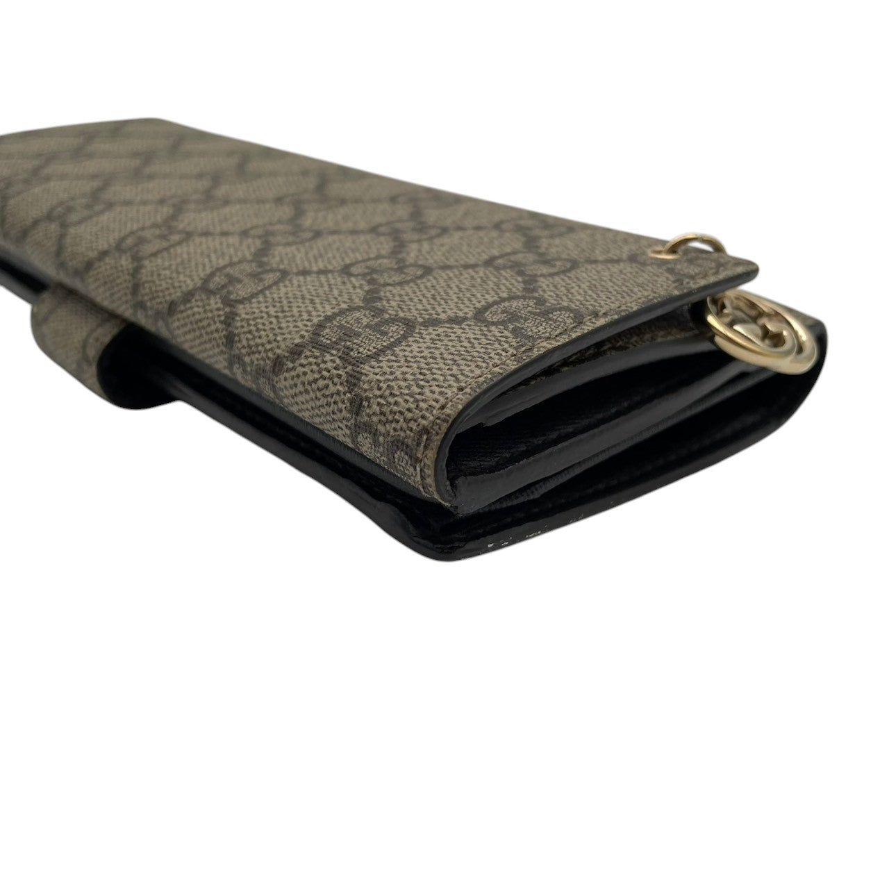 美品 グッチ GUCCI 長財布 ロングウォレット フラップ PVC レザー GGスプリーム シェリーライン リボン ブラウン 茶 レディース カジュアル フォーマル クラシック エレガント ビンテージ レトロ デイリー 通勤 通学 サイフ 小物 上品 M3