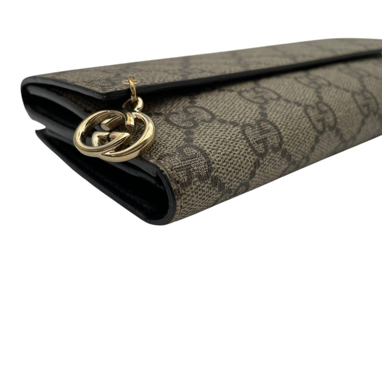 美品 グッチ GUCCI 長財布 ロングウォレット フラップ PVC レザー GGスプリーム シェリーライン リボン ブラウン 茶 レディース カジュアル フォーマル クラシック エレガント ビンテージ レトロ デイリー 通勤 通学 サイフ 小物 上品 M3
