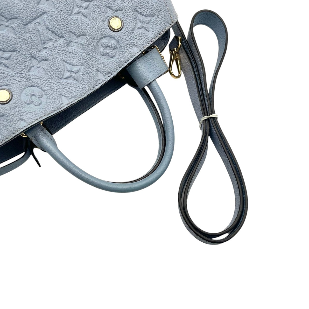 美品 ルイヴィトン LOUIS VUITTON ハンドバッグ モンテーニュBB モノグラムアンプラント レザー 2WAY ショルダーバッグ ハンドバッグ ライトブルー 斜め掛け クロスボディ 自立可 レディース 上品 クラシック エレガント 鞄 s18