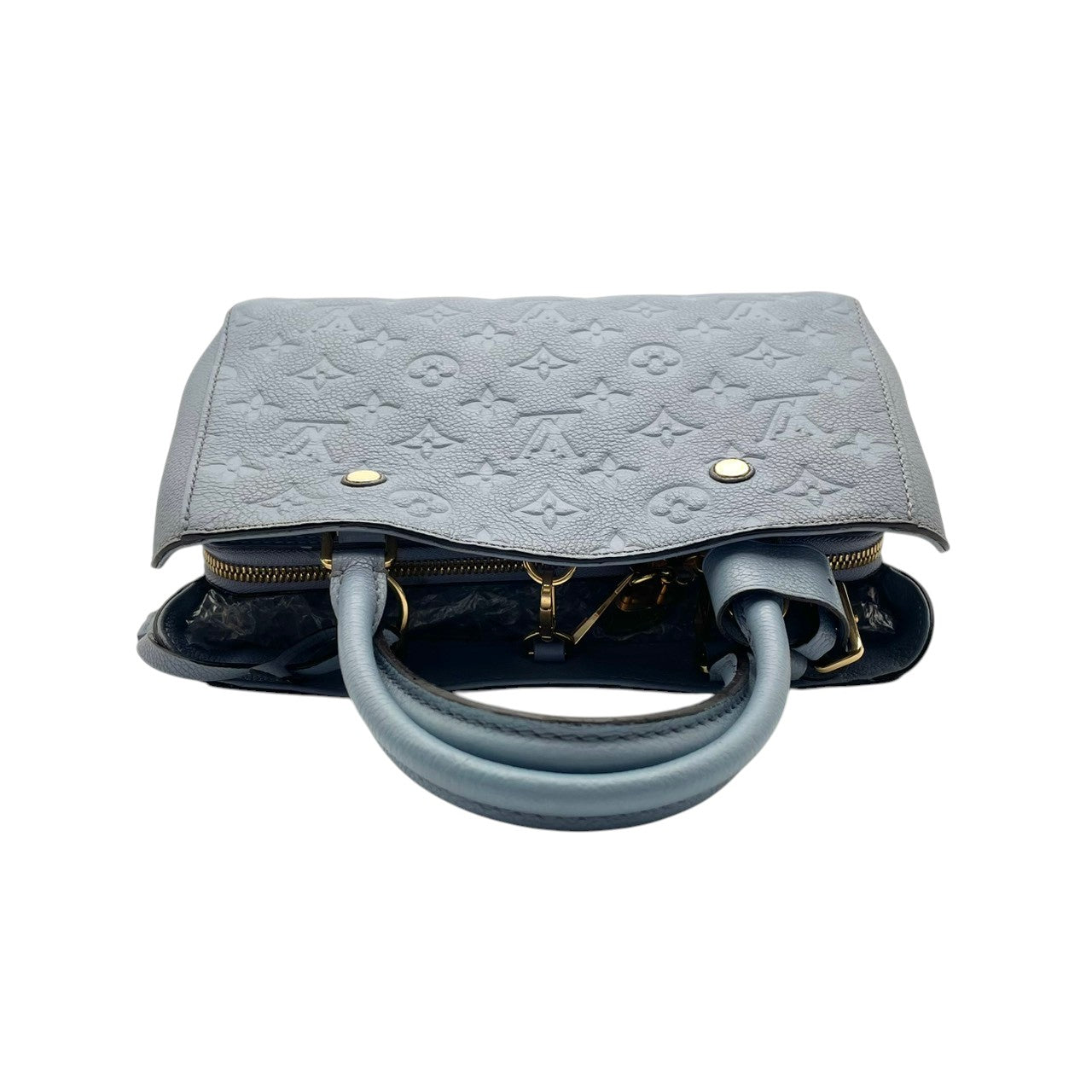 美品 ルイヴィトン LOUIS VUITTON ハンドバッグ モンテーニュBB モノグラムアンプラント レザー 2WAY ショルダーバッグ ハンドバッグ ライトブルー 斜め掛け クロスボディ 自立可 レディース 上品 クラシック エレガント 鞄 s18