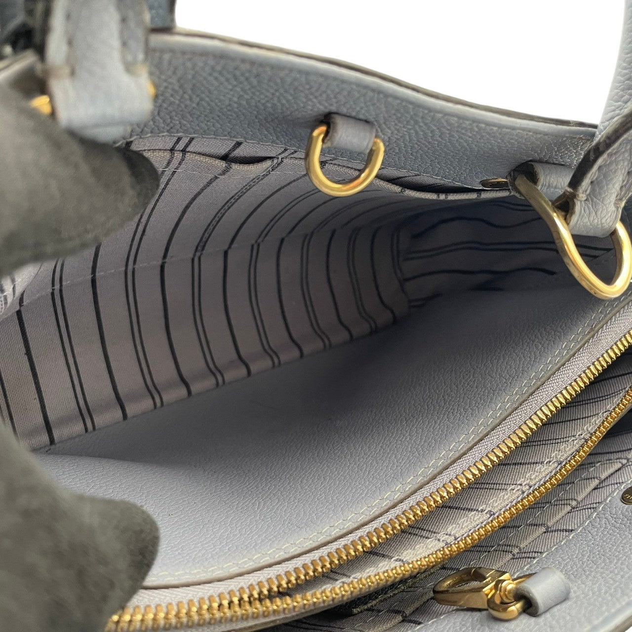 美品 ルイヴィトン LOUIS VUITTON ハンドバッグ モンテーニュBB モノグラムアンプラント レザー 2WAY ショルダーバッグ ハンドバッグ ライトブルー 斜め掛け クロスボディ 自立可 レディース 上品 クラシック エレガント 鞄 s18