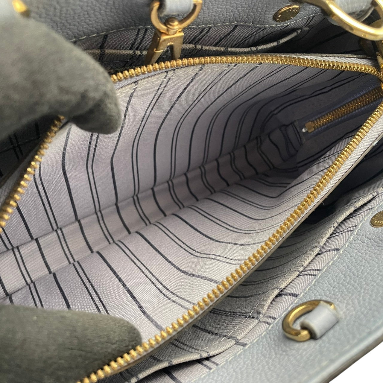 美品 ルイヴィトン LOUIS VUITTON ハンドバッグ モンテーニュBB モノグラムアンプラント レザー 2WAY ショルダーバッグ ハンドバッグ ライトブルー 斜め掛け クロスボディ 自立可 レディース 上品 クラシック エレガント 鞄 s18