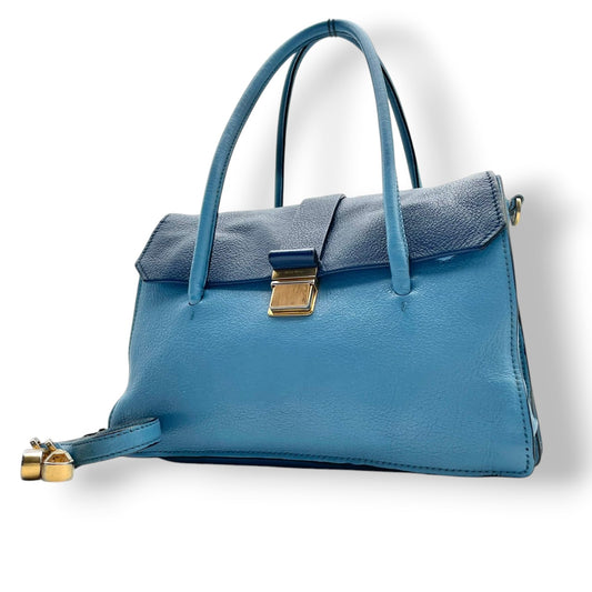 良品 ミュウミュウ miumiu マテラッセ 2WAY ハンドバッグ ショルダーバッグ 斜め掛け可 自立可 レザー 本革 ネイビー 水色 バイカラー ゴールド金具 レディース カジュアル エレガント クラシック ビンテージ 上品 華やか 鞄 かばん S18