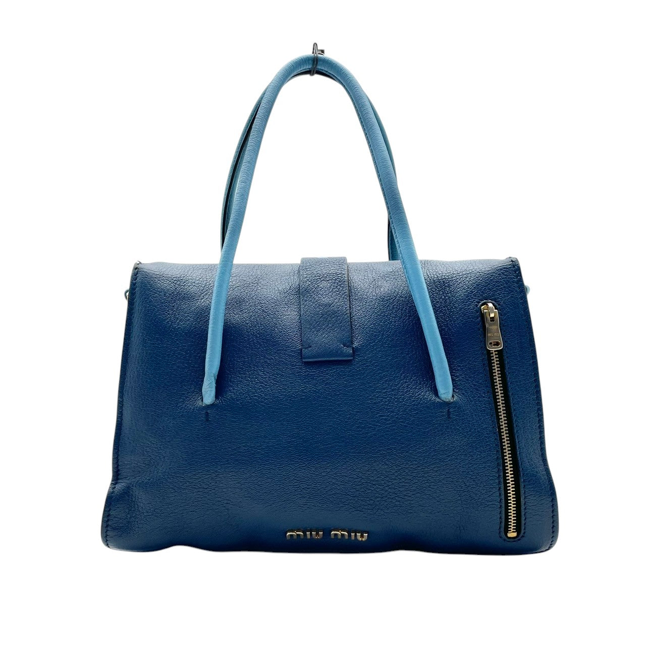 良品 ミュウミュウ miumiu マテラッセ 2WAY ハンドバッグ ショルダーバッグ 斜め掛け可 自立可 レザー 本革 ネイビー 水色 バイカラー ゴールド金具 レディース カジュアル エレガント クラシック ビンテージ 上品 華やか 鞄 かばん S18