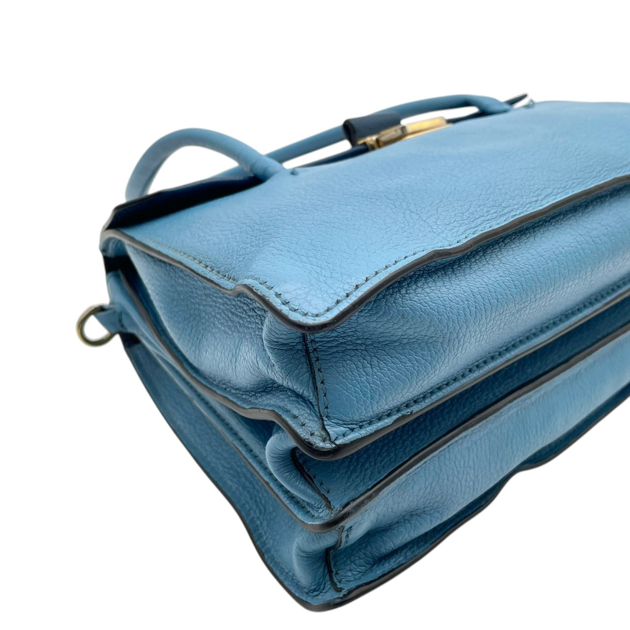 良品 ミュウミュウ miumiu マテラッセ 2WAY ハンドバッグ ショルダーバッグ 斜め掛け可 自立可 レザー 本革 ネイビー 水色 バイカラー ゴールド金具 レディース カジュアル エレガント クラシック ビンテージ 上品 華やか 鞄 かばん S18