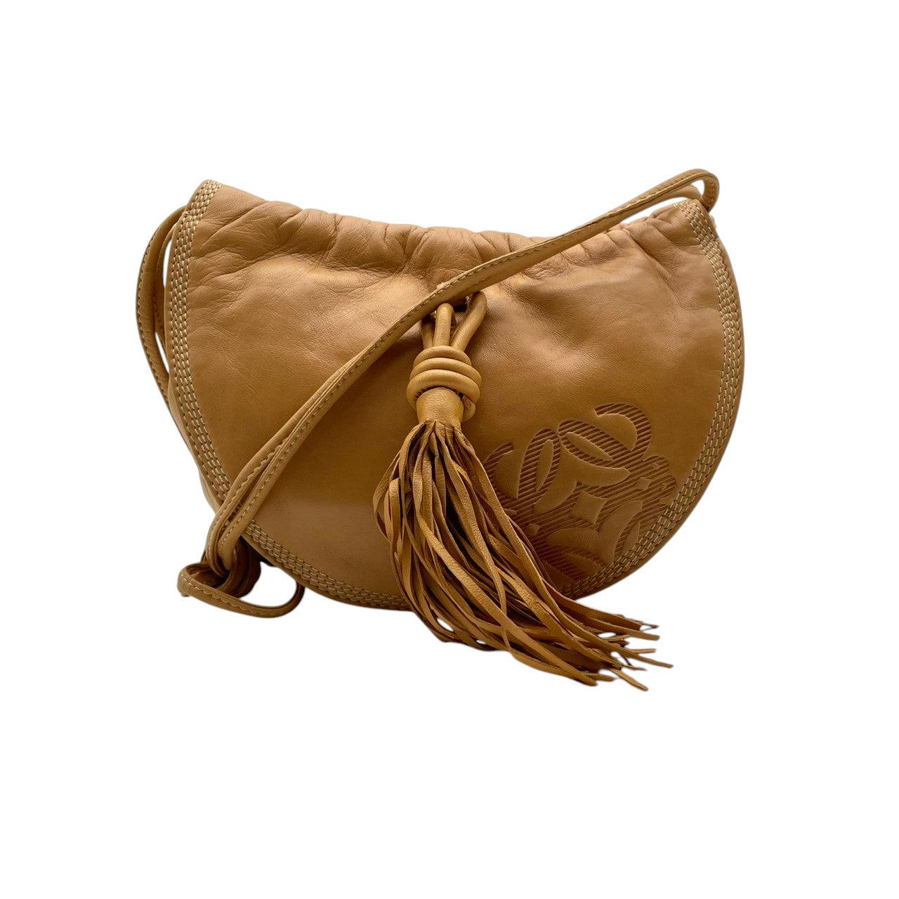 良品 ロエベ LOEWE ショルダーバッグ ハンドバッグ レザー 本革 ベージュ ロゴプレート 肩掛け 自立可 レディース カジュアル フォーマル クラシック エレガント ビンテージ 上品 鞄 かばん カバン 婦人 普段使い お出かけ 人気 レトロ S18