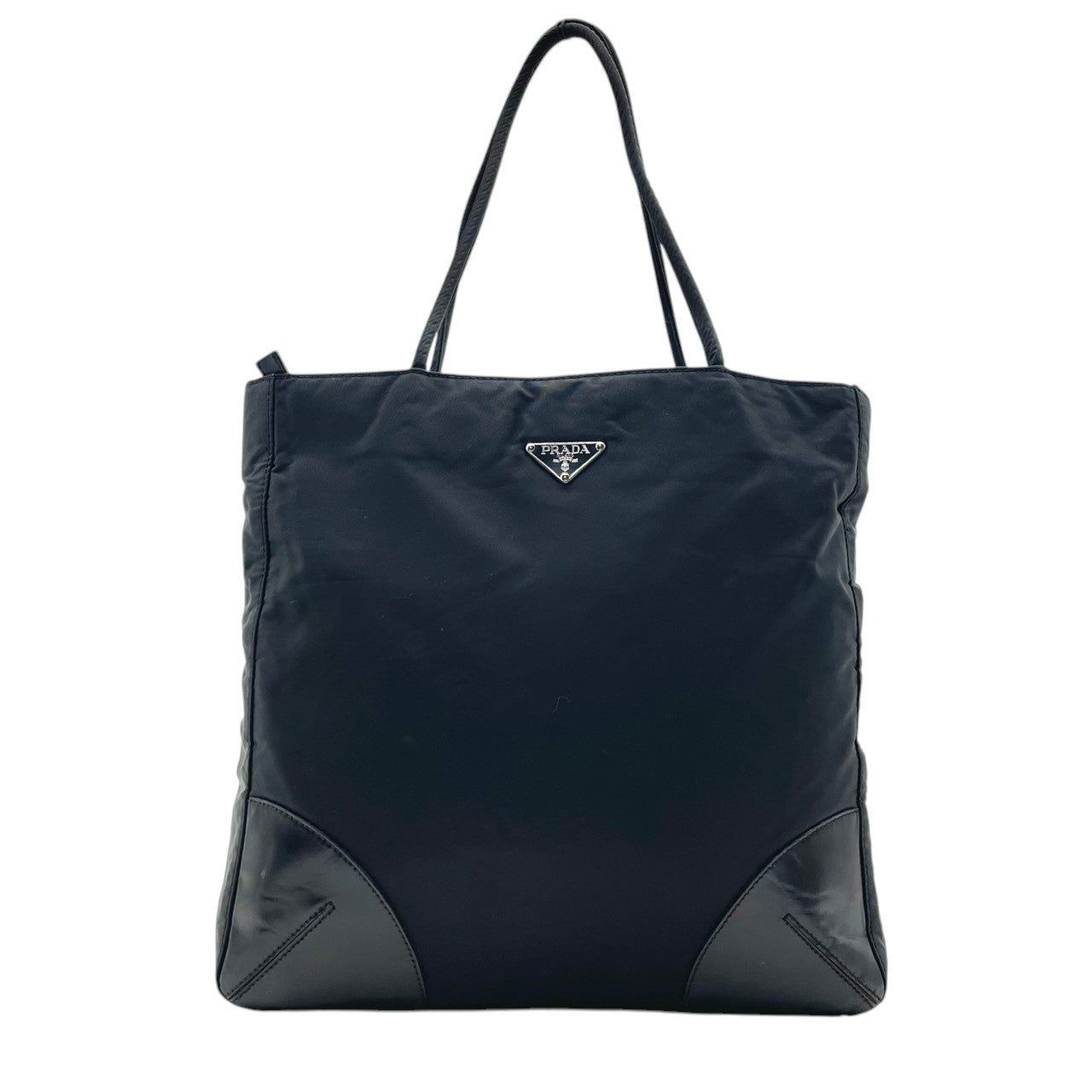 良品 プラダ PRADA トートバッグ ショルダーバッグ ナイロン レザー ブラック 黒 三角ロゴ プレート A4収納可 肩掛け 自立可 レディース ユニセックス カジュアル フォーマル クラシック エレガント ビンテージ 上品 鞄 かばん カバン S18