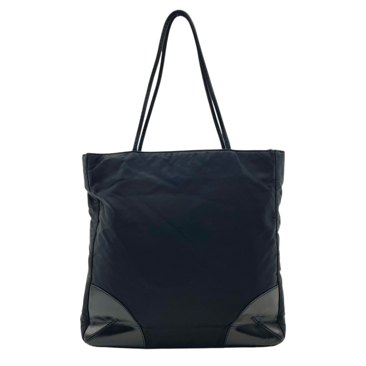 良品 プラダ PRADA トートバッグ ショルダーバッグ ナイロン レザー ブラック 黒 三角ロゴ プレート A4収納可 肩掛け 自立可 レディース ユニセックス カジュアル フォーマル クラシック エレガント ビンテージ 上品 鞄 かばん カバン S18