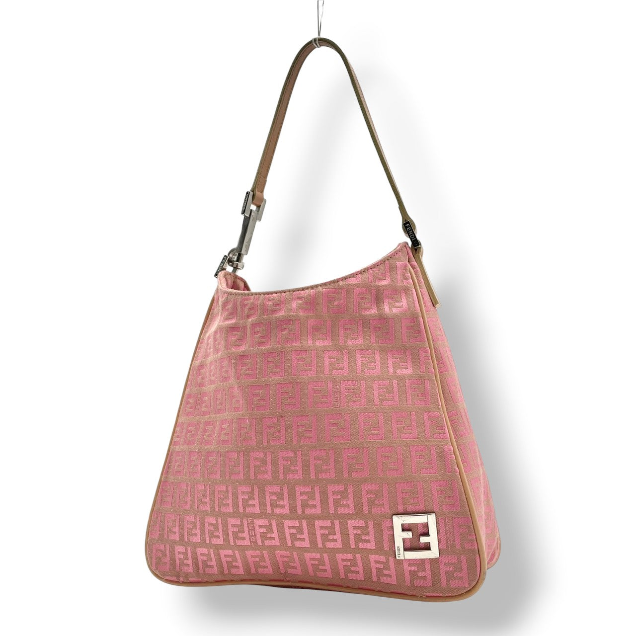 フェンディ FENDI ズッキーノ キャンバス レザー ピンクベージュ ハンドバッグ トートバッグ 肩掛け ワンショルダー レディース カジュアル エレガント ビンテージ レトロ 上品 鞄 かばん カバン お出かけ 普段使い 華やか 希少 レア 訳あり S18