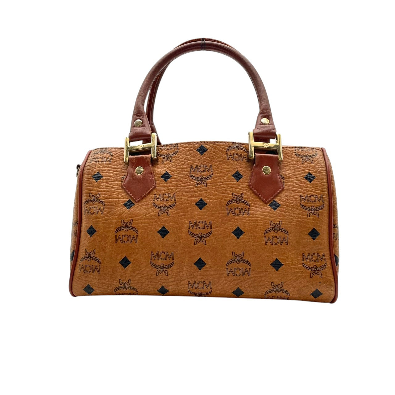 良品 エムシーエム MCM ヴィセトス ミニボストンバッグ ハンドバッグ レザー 本革 ブラウン 茶色 モノグラム ロゴ 総柄 レディース カジュアル ヴィンテージ レトロ クラシック エレガント 上品 鞄 かばん カバン お出かけ 普段使い 華やか S15