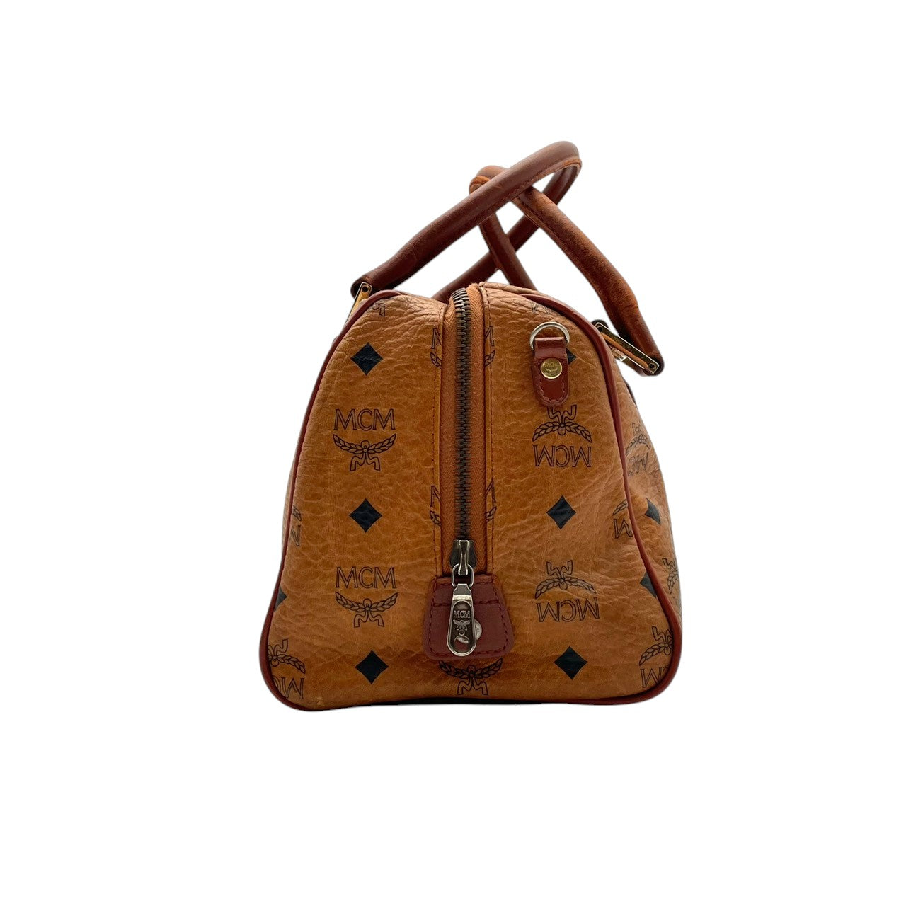 良品 エムシーエム MCM ヴィセトス ミニボストンバッグ ハンドバッグ レザー 本革 ブラウン 茶色 モノグラム ロゴ 総柄 レディース カジュアル ヴィンテージ レトロ クラシック エレガント 上品 鞄 かばん カバン お出かけ 普段使い 華やか S15