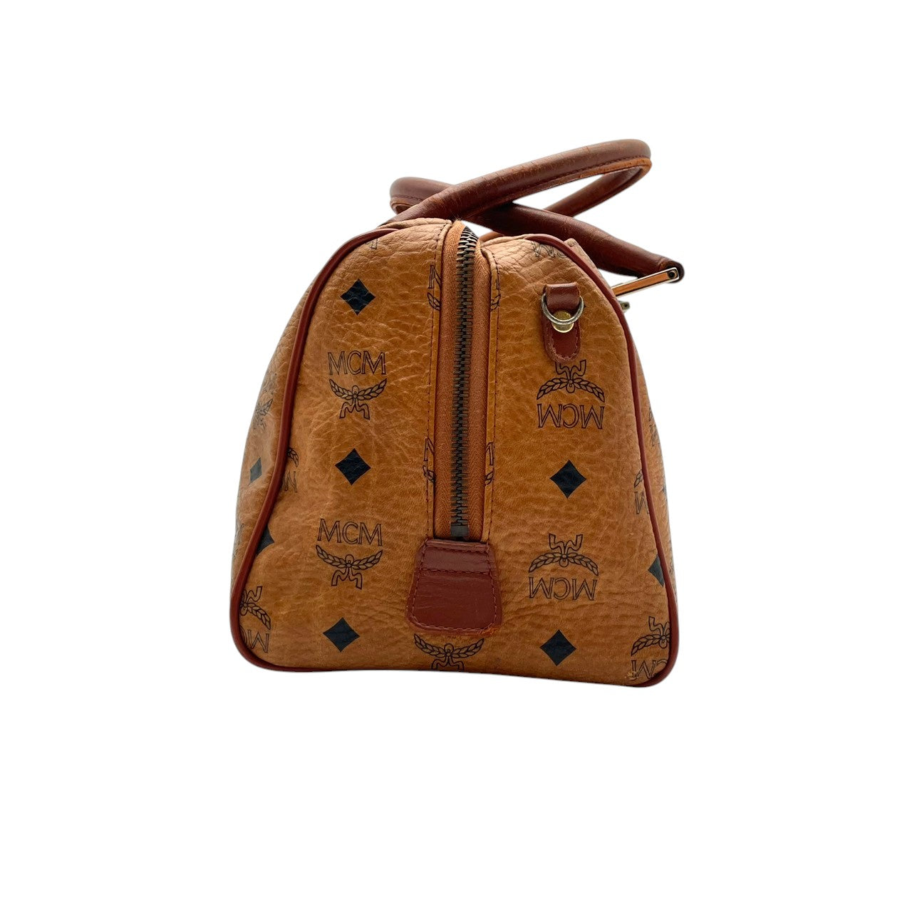 良品 エムシーエム MCM ヴィセトス ミニボストンバッグ ハンドバッグ レザー 本革 ブラウン 茶色 モノグラム ロゴ 総柄 レディース カジュアル ヴィンテージ レトロ クラシック エレガント 上品 鞄 かばん カバン お出かけ 普段使い 華やか S15