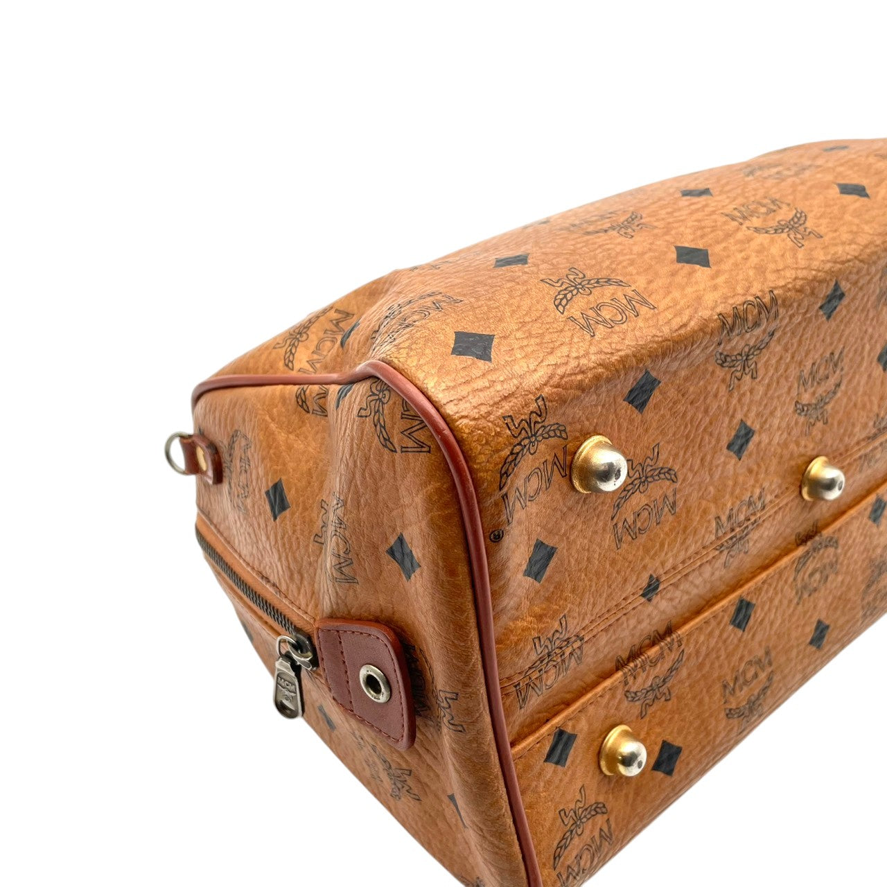 良品 エムシーエム MCM ヴィセトス ミニボストンバッグ ハンドバッグ レザー 本革 ブラウン 茶色 モノグラム ロゴ 総柄 レディース カジュアル ヴィンテージ レトロ クラシック エレガント 上品 鞄 かばん カバン お出かけ 普段使い 華やか S15