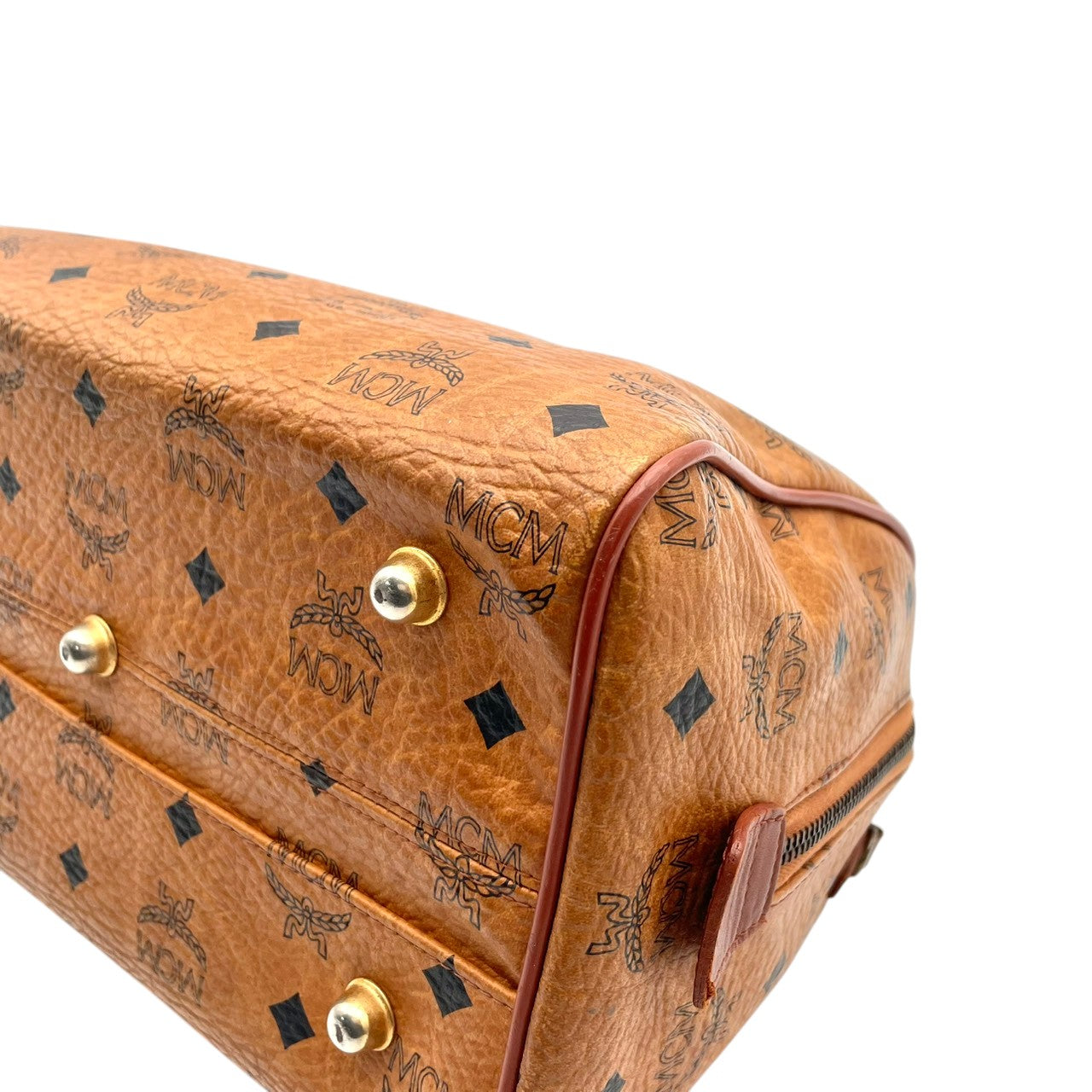 良品 エムシーエム MCM ヴィセトス ミニボストンバッグ ハンドバッグ レザー 本革 ブラウン 茶色 モノグラム ロゴ 総柄 レディース カジュアル ヴィンテージ レトロ クラシック エレガント 上品 鞄 かばん カバン お出かけ 普段使い 華やか S15