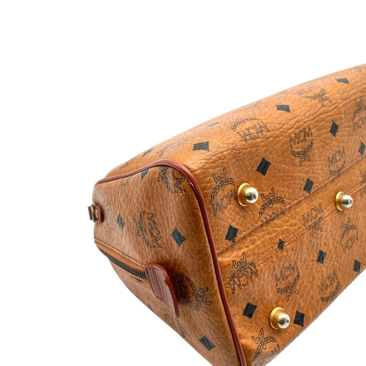 良品 エムシーエム MCM ヴィセトス ミニボストンバッグ ハンドバッグ レザー 本革 ブラウン 茶色 モノグラム ロゴ 総柄 レディース カジュアル ヴィンテージ レトロ クラシック エレガント 上品 鞄 かばん カバン お出かけ 普段使い 華やか S15
