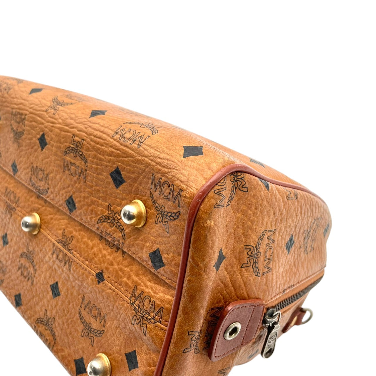 良品 エムシーエム MCM ヴィセトス ミニボストンバッグ ハンドバッグ レザー 本革 ブラウン 茶色 モノグラム ロゴ 総柄 レディース カジュアル ヴィンテージ レトロ クラシック エレガント 上品 鞄 かばん カバン お出かけ 普段使い 華やか S15