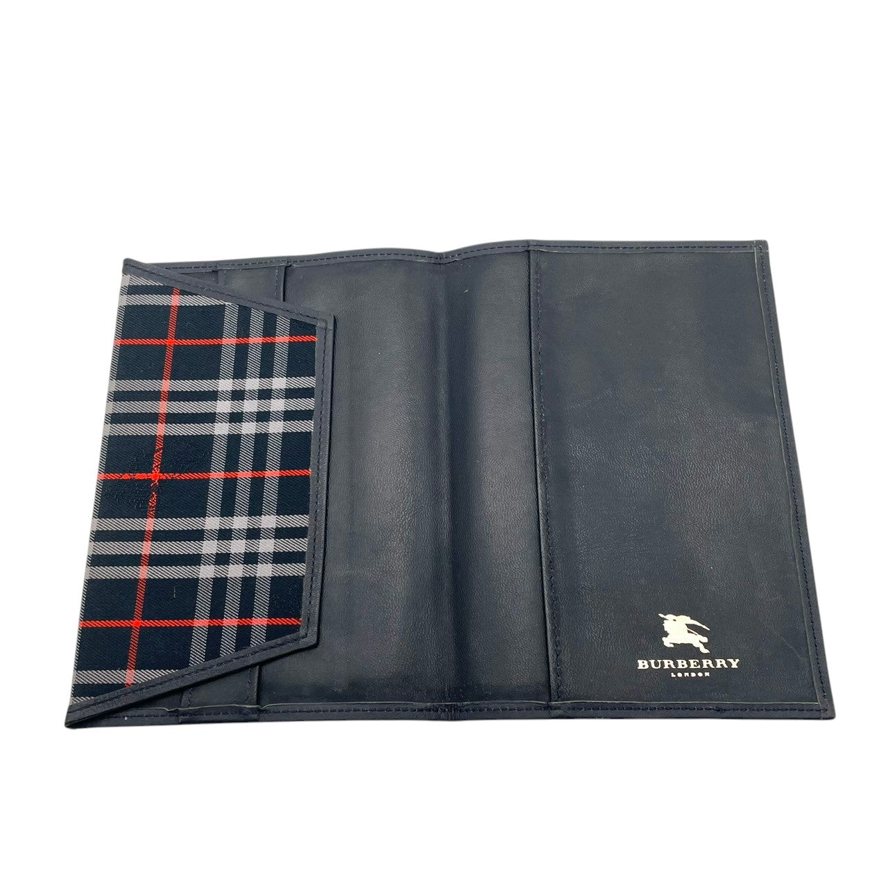 良品 バーバリー BURBERRY 二つ折り財布 札入れ 長財布 キャンバス レザー ネイビー 紺 ノバチェック ヴィンテージチェック メンズ レディース ユニセックス カジュアル ビジネス クラシック ビンテージ 上品 鞄 お出かけ ギフト 小物 M4