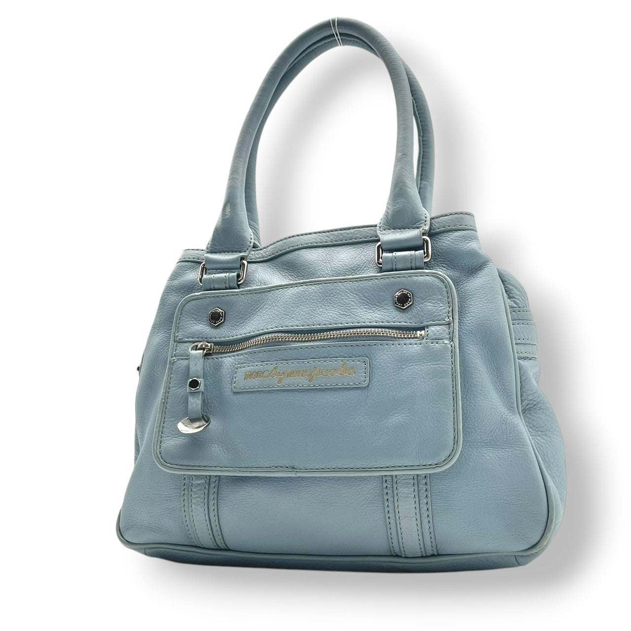 良品 マークバイマークジェイコブス MARC BY MARC JACOBS トートバッグ ハンドバッグ レザー 本革 ワンショルダー 肩掛け A4収納 通勤 通学 ビジネス 水色 ライトブルー パステルカラー レディース エレガント クラシック ビンテージ シンプル 自立可 S24