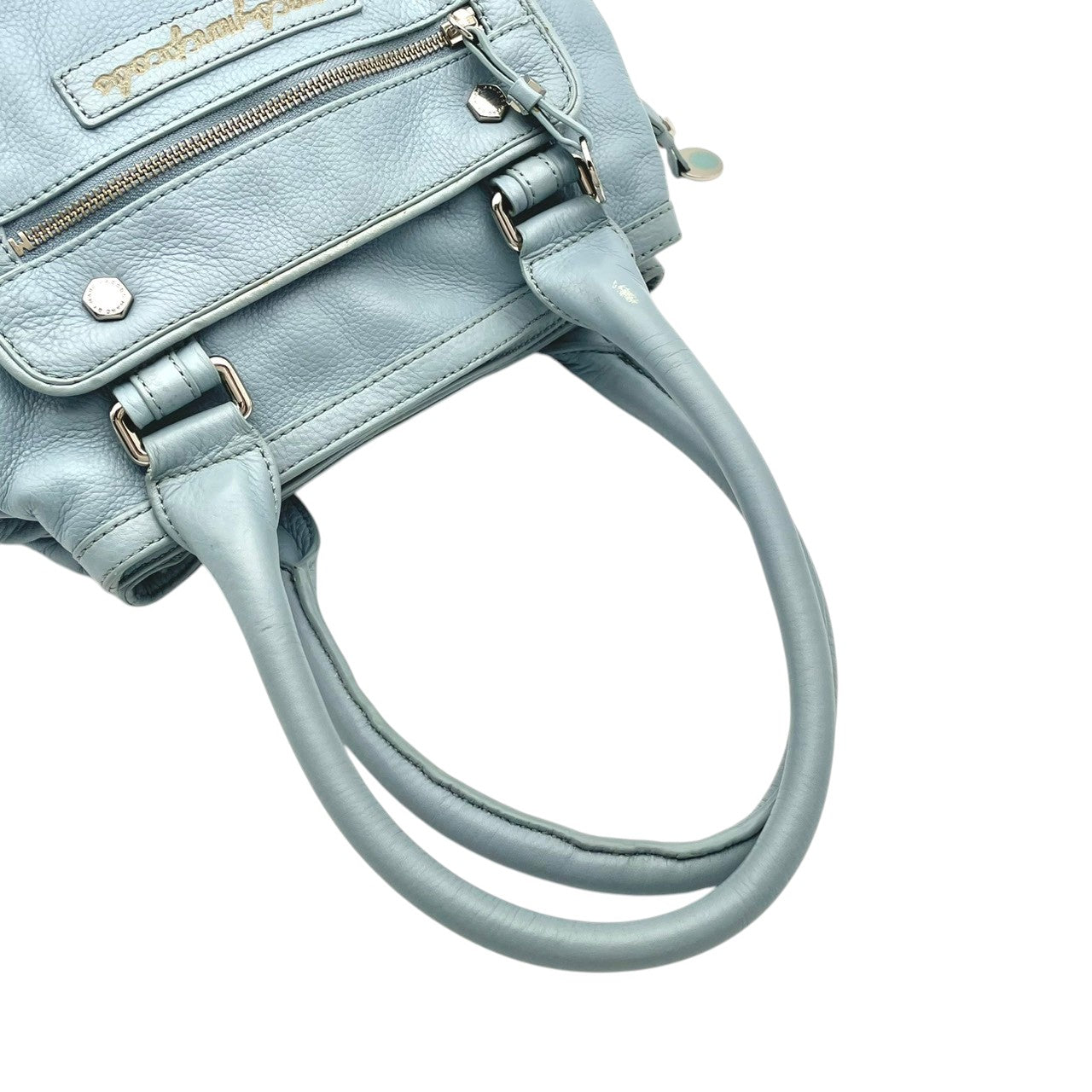 良品 マークバイマークジェイコブス MARC BY MARC JACOBS トートバッグ ハンドバッグ レザー 本革 ワンショルダー 肩掛け A4収納 通勤 通学 ビジネス 水色 ライトブルー パステルカラー レディース エレガント クラシック ビンテージ シンプル 自立可 S24