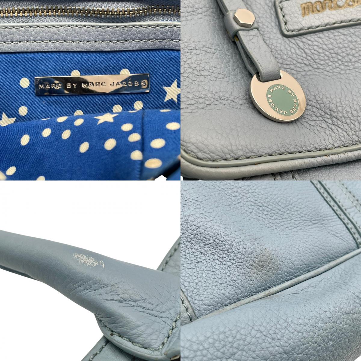 良品 マークバイマークジェイコブス MARC BY MARC JACOBS トートバッグ ハンドバッグ レザー 本革 ワンショルダー 肩掛け A4収納 通勤 通学 ビジネス 水色 ライトブルー パステルカラー レディース エレガント クラシック ビンテージ シンプル 自立可 S24