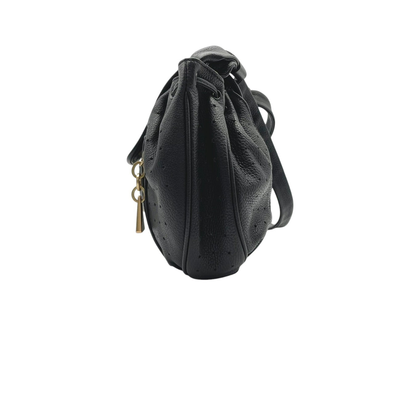 美品 シーバイクロエ SeeByChloe ショルダーバッグ クロスボディ レザー 本革 ブラック 黒 星柄 パンチング タッセル フリンジ ゴールド金具 斜め掛け可 肩掛け レディース エレガント クラシック カジュアル お出かけ 良品 保証書 S23