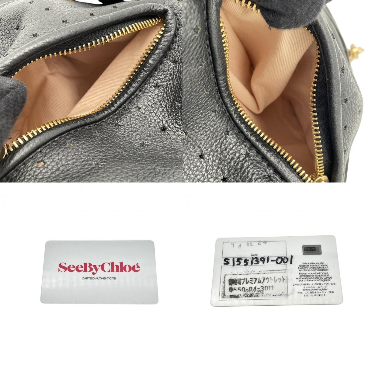 美品 シーバイクロエ SeeByChloe ショルダーバッグ クロスボディ レザー 本革 ブラック 黒 星柄 パンチング タッセル フリンジ ゴールド金具 斜め掛け可 肩掛け レディース エレガント クラシック カジュアル お出かけ 良品 保証書 S23