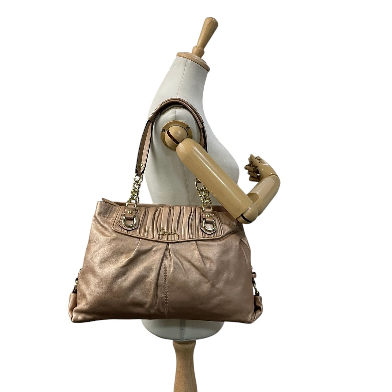 美品 コーチ COACH アシュレイ レザー キャリオール ハンドバッグ トートバッグ 2WAY ピンクベージュ 本革 A4収納可 通勤 通学 肩掛け ワンショルダー レディース エレガント クラシック ビンテージ シンプル 丈夫 大容量 鞄 S80