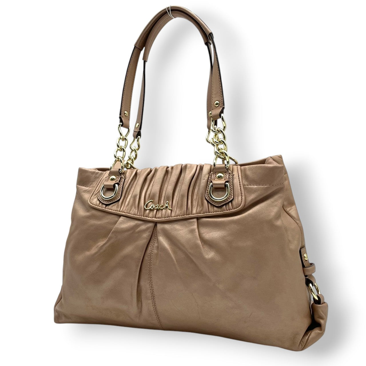 美品 コーチ COACH アシュレイ レザー キャリオール ハンドバッグ トートバッグ 2WAY ピンクベージュ 本革 A4収納可 通勤 通学 肩掛け ワンショルダー レディース エレガント クラシック ビンテージ シンプル 丈夫 大容量 鞄 S80