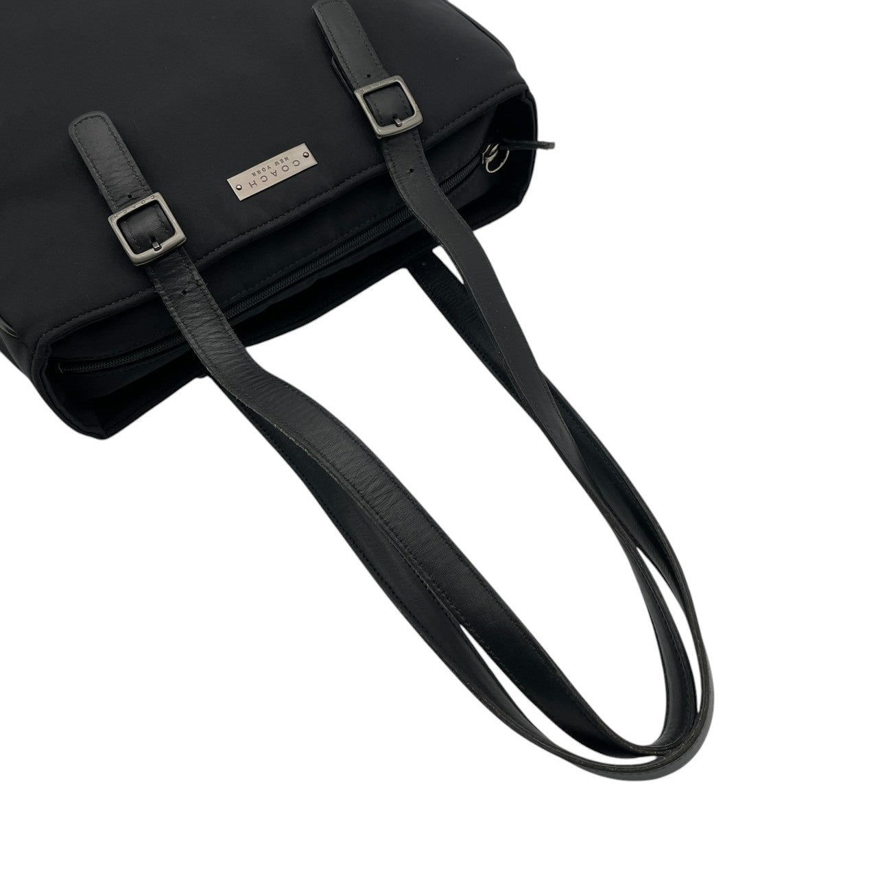 【美品】コーチ COACH トートバッグ 6241 ナイロン レザー ブラック 黒 肩掛け ワンショルダー A4収納 自立可 ビンテージ クラシック エレガント 上品 定番 人気 レディース 通勤 通学 お出かけ ビジネス シルバー金具 ロゴプレート S9