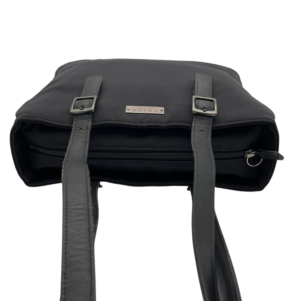 【美品】コーチ COACH トートバッグ 6241 ナイロン レザー ブラック 黒 肩掛け ワンショルダー A4収納 自立可 ビンテージ クラシック エレガント 上品 定番 人気 レディース 通勤 通学 お出かけ ビジネス シルバー金具 ロゴプレート S9
