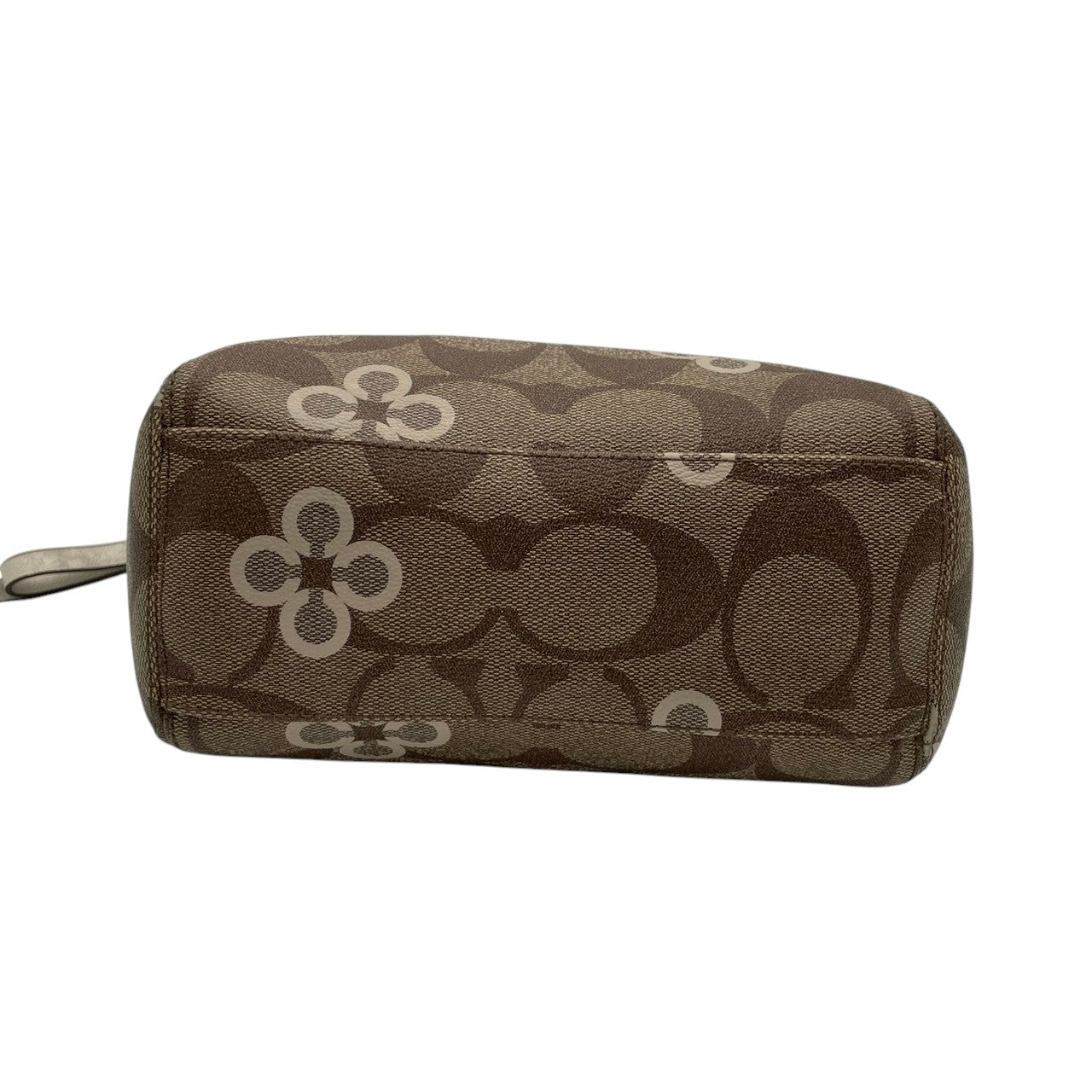 【美品】コーチ COACH 2way ショルダーバッグ F20811 シグネチャー 花柄 クローバー PVC レザー 茶 白 斜め掛け可 ワンショルダー 自立可 ビンテージ クラシック エレガント 上品 レディース お出かけ 華やか 人気 ゴールド金具 S9