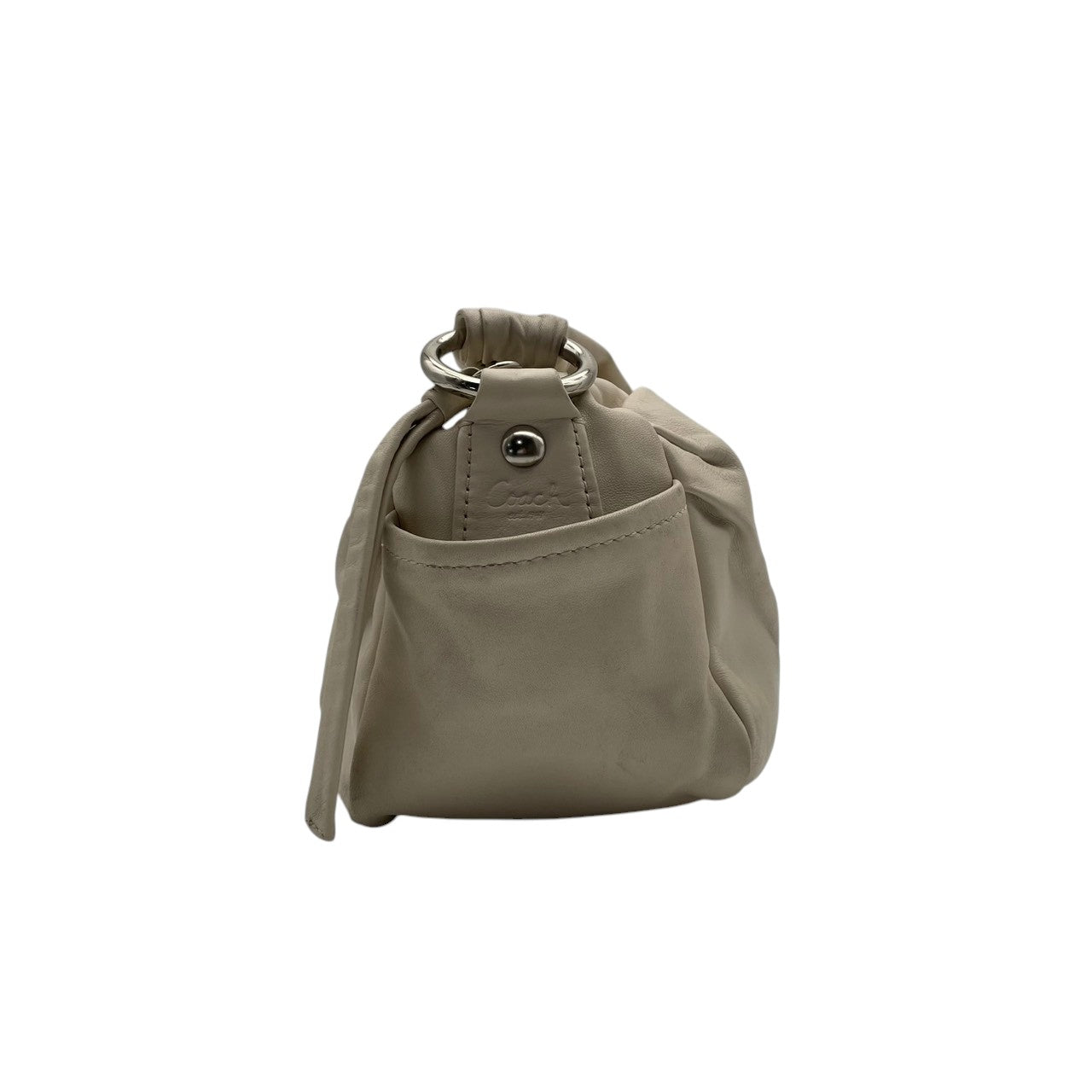 【美品】コーチ COACH ショルダーバッグ 13442 パーカー レザー アイボリー ホワイト系 肩掛け ワンショルダー 自立可 ビンテージ クラシック エレガント 上品 ギャザー レディース 通勤 通学 お出かけ デイリー シルバー金具 定番 人気 S9