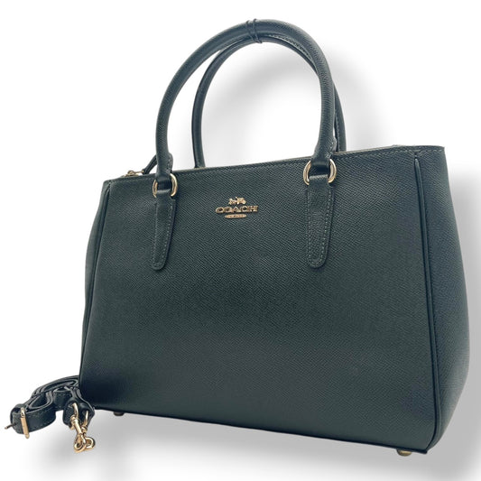 美品 コーチ COACH サリー キャリーオール F44958 2WAY ハンドバッグ ショルダーバッグ レザー 本革 ダークグリーン 緑 クラシック エレガント レディース 通勤 デイリー お出かけ カジュアル シンプル 上品 斜め掛け可 自立可 S98