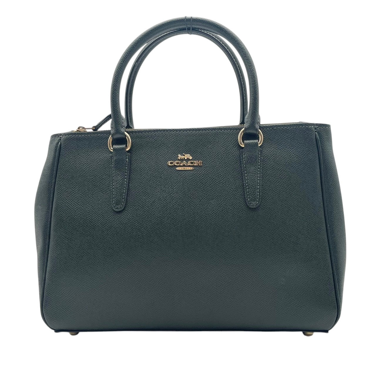 美品 コーチ COACH サリー キャリーオール F44958 2WAY ハンドバッグ ショルダーバッグ レザー 本革 ダークグリーン 緑 クラシック エレガント レディース 通勤 デイリー お出かけ カジュアル シンプル 上品 斜め掛け可 自立可 S98