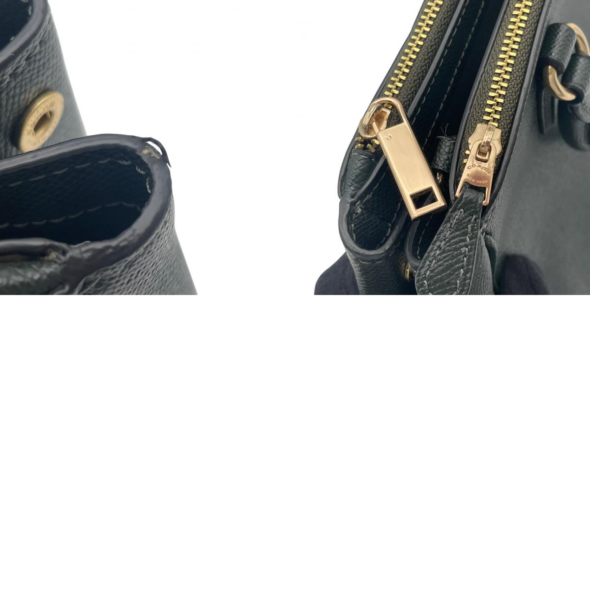 美品 コーチ COACH サリー キャリーオール F44958 2WAY ハンドバッグ ショルダーバッグ レザー 本革 ダークグリーン 緑 クラシック エレガント レディース 通勤 デイリー お出かけ カジュアル シンプル 上品 斜め掛け可 自立可 S98